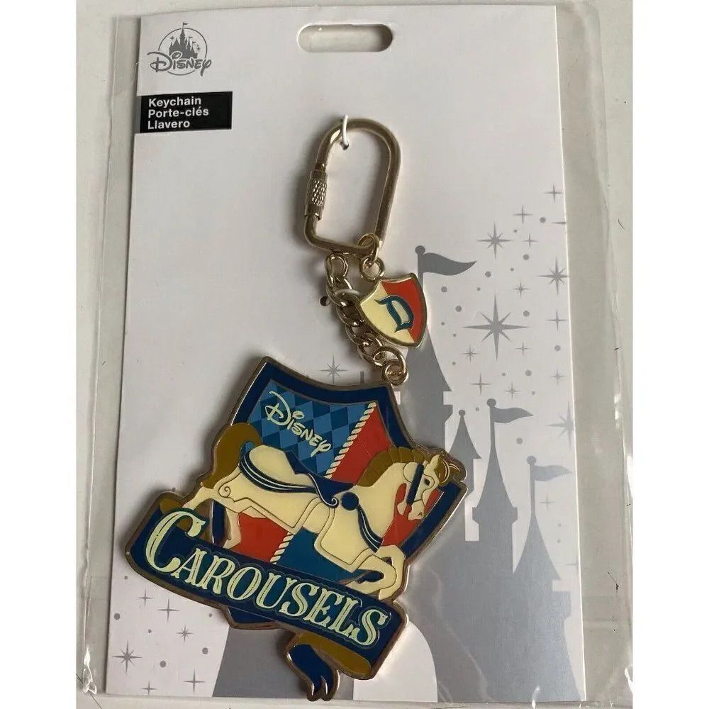 Disney Parks Carousels Horse Disneyland "D" Keychain Bag Tag Gold NEW